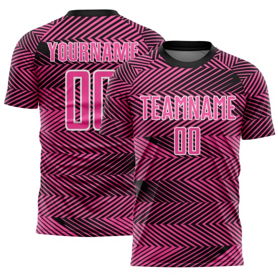 Custom Pink Uniform Soccer Sublimation Jersey Black-White Line
