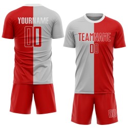 Sublimation Jersey Uniform Split Soccer Red-White Custom Gray Fashion