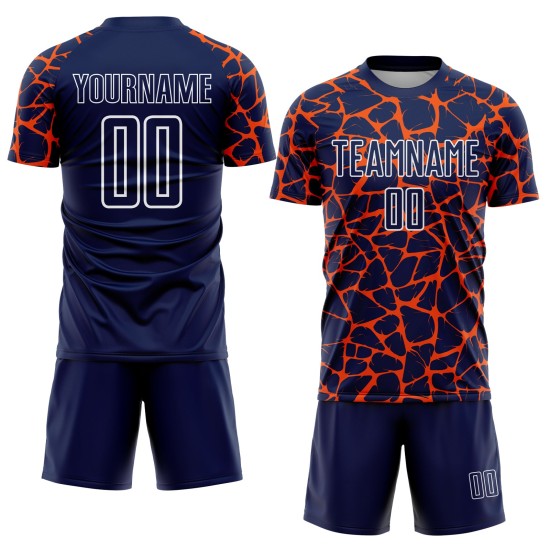 Abstract Soccer Network Jersey Custom Orange-White Splash Navy Sublimation Uniform