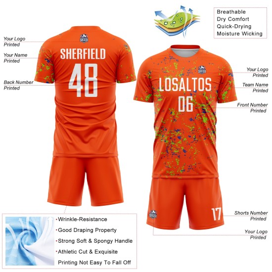 Jersey Uniform Custom Sublimation Blue Neon Fragment Orange Abstract Soccer Green-Thunder Art Jersey Uniform Custom Sublimation Blue Neon Fragment Orange Abstract Soccer Green-Thunder Art