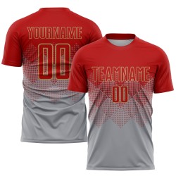 Soccer Jersey Custom Sublimation Gray Red-Old Gold Uniform