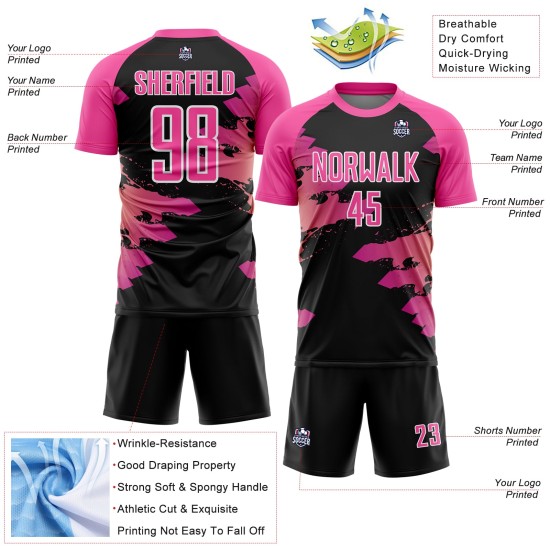 Jersey Pink Custom Soccer Uniform Splash Black-White Sublimation Jersey Pink Custom Soccer Uniform Splash Black-White Sublimation