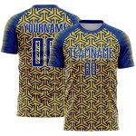 Custom Geometric Jersey Soccer Arrow Royal Yellow-White Uniform Sublimation Custom Geometric Jersey Soccer Arrow Royal Yellow-White Uniform Sublimation