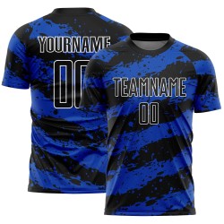 Sublimation Black Custom Blue-White Splash Jersey Thunder Uniform Soccer