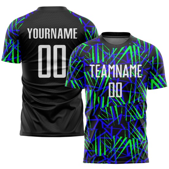 Soccer Custom Jersey Black Sublimation Green White-Neon Uniform Soccer Custom Jersey Black Sublimation Green White-Neon Uniform