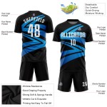 Black Sublimation Jersey White-Light Blue Custom Uniform Soccer Black Sublimation Jersey White-Light Blue Custom Uniform Soccer