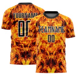 Yellow Custom Jersey Uniform Flame Black-White Sublimation Soccer