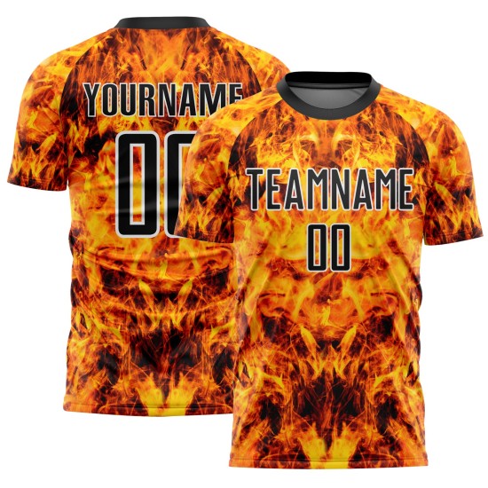 Yellow Custom Jersey Uniform Flame Black-White Sublimation Soccer Yellow Custom Jersey Uniform Flame Black-White Sublimation Soccer