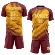 Burgundy Jersey Soccer Custom Line Gold-White Uniform Sublimation Burgundy Jersey Soccer Custom Line Gold-White Uniform Sublimation