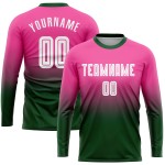 Sublimation Custom Soccer Jersey Pink Fade Uniform White-Green Long Sleeve Fashion