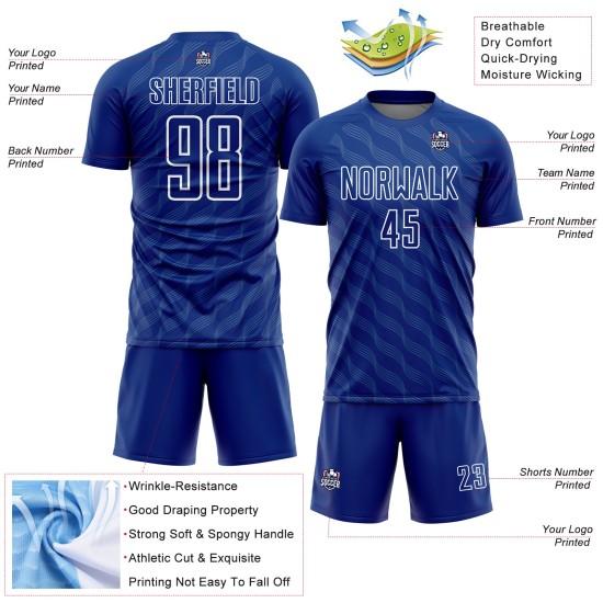 Custom Uniform Shape Sublimation Waves Jersey White Royal Soccer Custom Uniform Shape Sublimation Waves Jersey White Royal Soccer