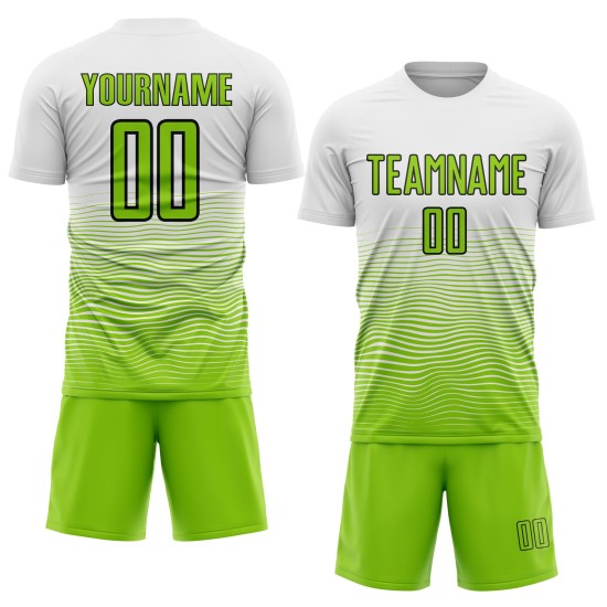 Jersey Line Sublimation White Neon Green-Black Soccer Custom Uniform Gradient