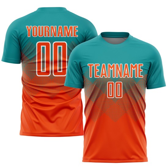 Soccer Uniform Jersey Teal Orange-White Custom Sublimation Soccer Uniform Jersey Teal Orange-White Custom Sublimation