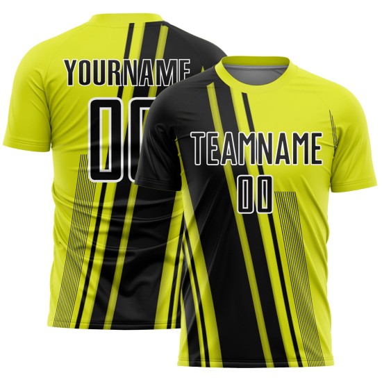 Sports Custom Yellow Neon Black-White Uniform Soccer Lines Jersey Sublimation Sports Custom Yellow Neon Black-White Uniform Soccer Lines Jersey Sublimation