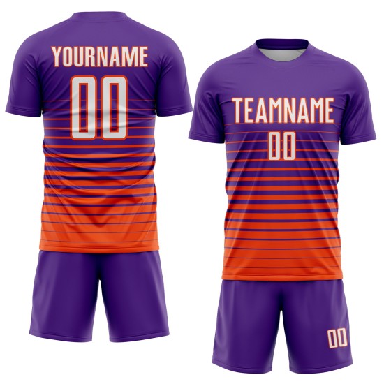 Sublimation Pinstripe Custom White-Orange Fade Soccer Purple Uniform Jersey Fashion Sublimation Pinstripe Custom White-Orange Fade Soccer Purple Uniform Jersey Fashion
