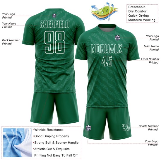 White Sublimation Shape Custom Kelly Soccer Green Uniform Waves Jersey