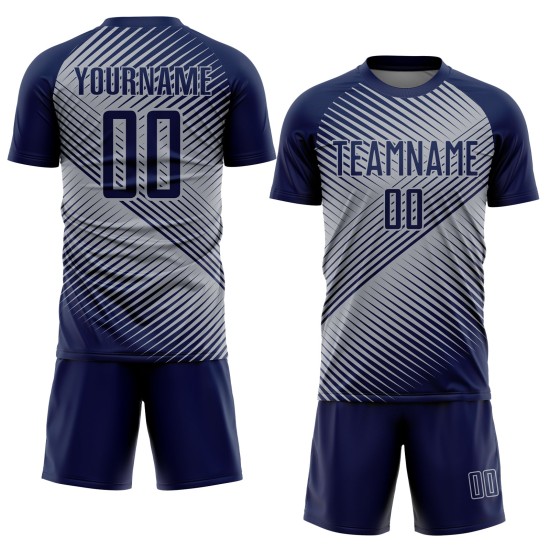 Soccer Line Gray Custom Sublimation Navy Uniform Jersey