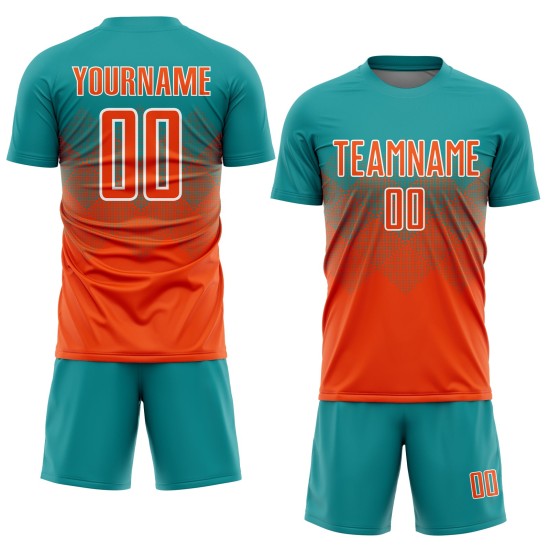 Soccer Uniform Jersey Teal Orange-White Custom Sublimation Soccer Uniform Jersey Teal Orange-White Custom Sublimation