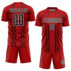 Jersey Custom Lines Soccer Sublimation Red Black-White Uniform Jersey Custom Lines Soccer Sublimation Red Black-White Uniform