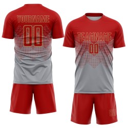 Soccer Jersey Custom Sublimation Gray Red-Old Gold Uniform