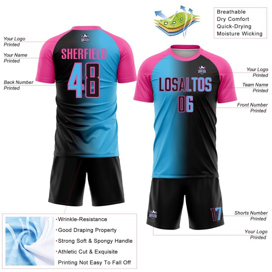 Fashion Custom Soccer Jersey Black Sky Gradient Blue-Pink Sublimation Uniform