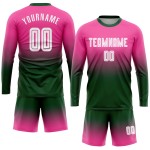Sublimation Custom Soccer Jersey Pink Fade Uniform White-Green Long Sleeve Fashion
