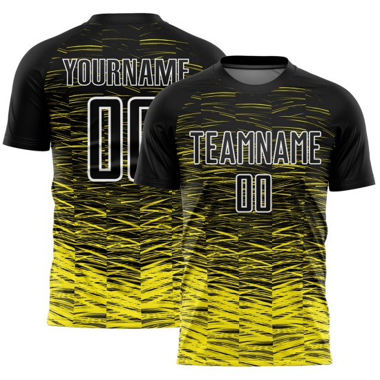 Custom Light Line Uniform Yellow-White Jersey Black Soccer Sublimation