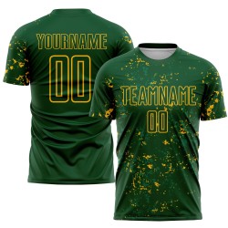 Abstract Sublimation Green Art Fragment Custom Jersey Uniform Green Soccer Gold-Kelly