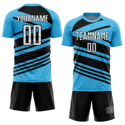White-Black Sublimation Line Blue Uniform Sky Soccer Jersey Custom