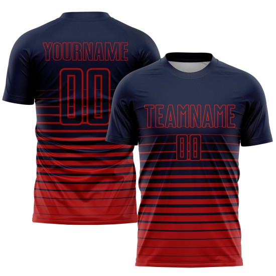 Fashion Red Soccer Pinstripe Navy Sublimation Jersey Uniform Custom Fade