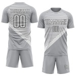 Uniform Custom Jersey White-Black Sublimation Gray Stripes Soccer Uniform Custom Jersey White-Black Sublimation Gray Stripes Soccer