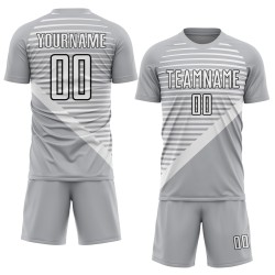 Uniform Custom Jersey White-Black Sublimation Gray Stripes Soccer