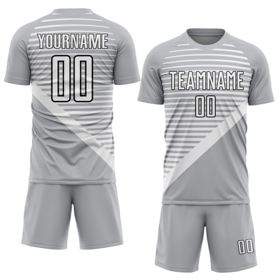 Uniform Custom Jersey White-Black Sublimation Gray Stripes Soccer Uniform Custom Jersey White-Black Sublimation Gray Stripes Soccer