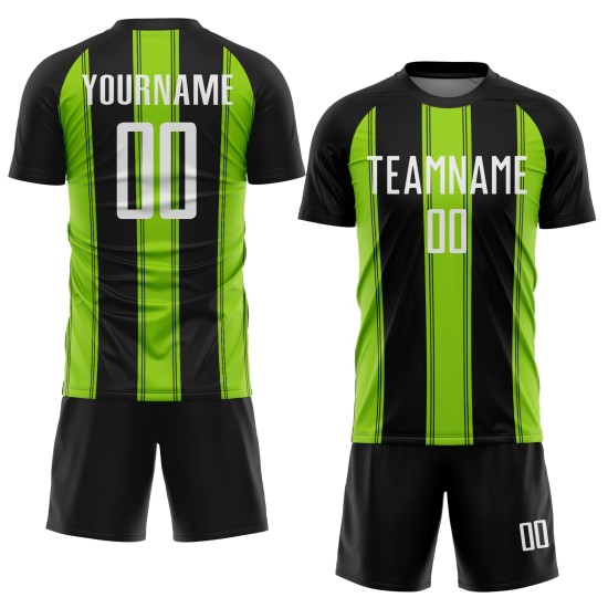Black White-Neon Green Uniform Line Jersey Soccer Custom Sublimation