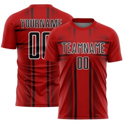 Jersey Custom Lines Soccer Sublimation Red Black-White Uniform