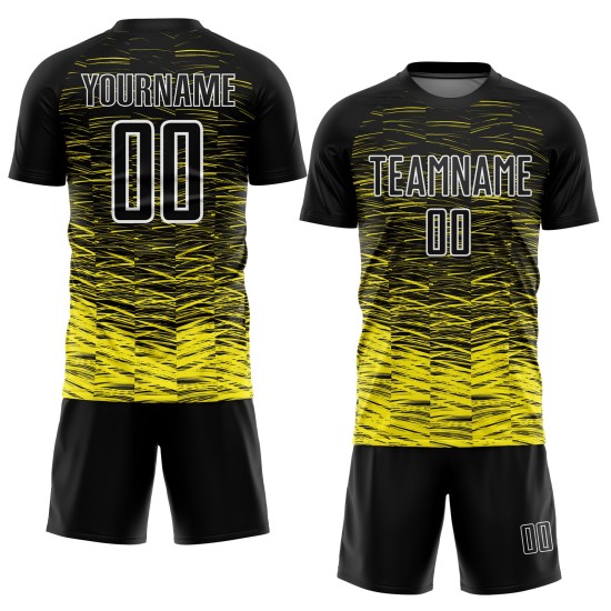Custom Light Line Uniform Yellow-White Jersey Black Soccer Sublimation