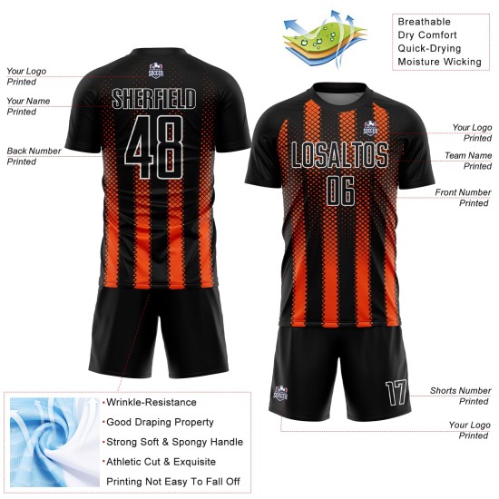 Jersey Shape Orange-White Black Uniform Custom Soccer Geometric Sublimation Jersey Shape Orange-White Black Uniform Custom Soccer Geometric Sublimation
