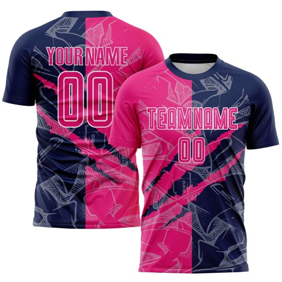 Jersey Custom Sublimation Pink-Navy Hot Pattern Scratch Graffiti Uniform Soccer