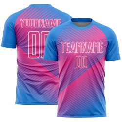 Jersey Line Soccer Custom Sublimation Uniform Pink-White Powder Blue