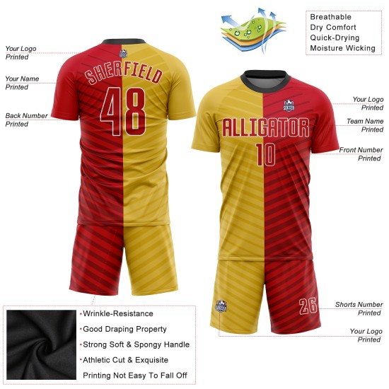 Soccer Custom Red-White Uniform Jersey Gold Sublimation Soccer Custom Red-White Uniform Jersey Gold Sublimation