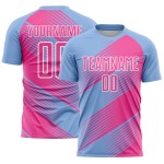 Soccer Uniform Sublimation Light Blue Custom Line Pink-White Jersey Soccer Uniform Sublimation Light Blue Custom Line Pink-White Jersey