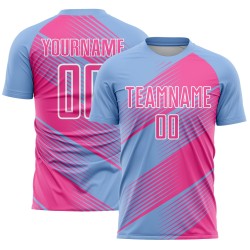 Soccer Uniform Sublimation Light Blue Custom Line Pink-White Jersey