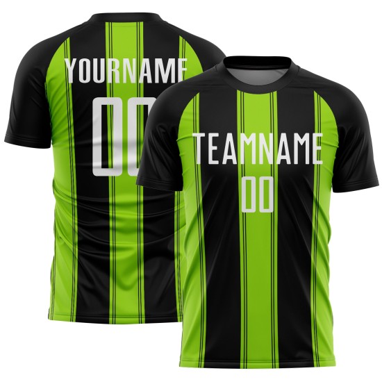Black White-Neon Green Uniform Line Jersey Soccer Custom Sublimation
