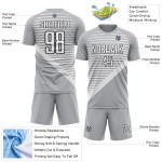 Uniform Custom Jersey White-Black Sublimation Gray Stripes Soccer Uniform Custom Jersey White-Black Sublimation Gray Stripes Soccer