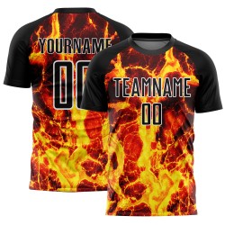 Uniform Jersey Soccer Gold-White Custom Black Flame Sublimation
