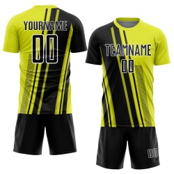 Sports Custom Yellow Neon Black-White Uniform Soccer Lines Jersey Sublimation