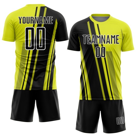Sports Custom Yellow Neon Black-White Uniform Soccer Lines Jersey Sublimation Sports Custom Yellow Neon Black-White Uniform Soccer Lines Jersey Sublimation