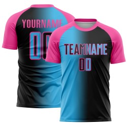 Fashion Custom Soccer Jersey Black Sky Gradient Blue-Pink Sublimation Uniform