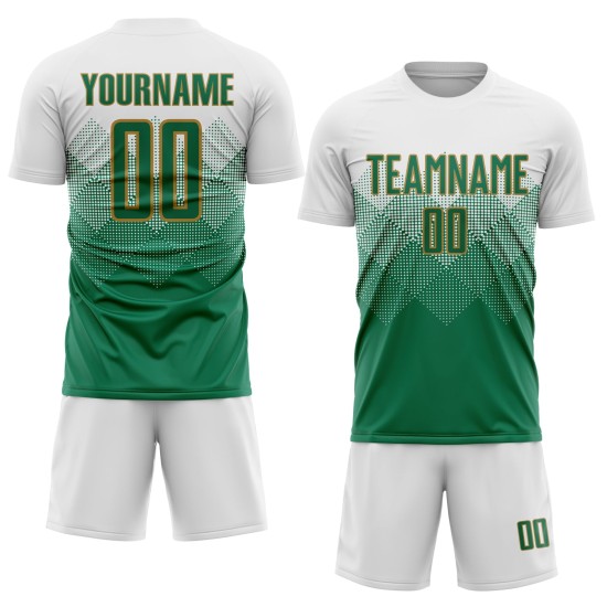 Soccer Green-Old Uniform Sublimation Gold Custom Kelly White Jersey