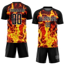 Uniform Jersey Soccer Gold-White Custom Black Flame Sublimation